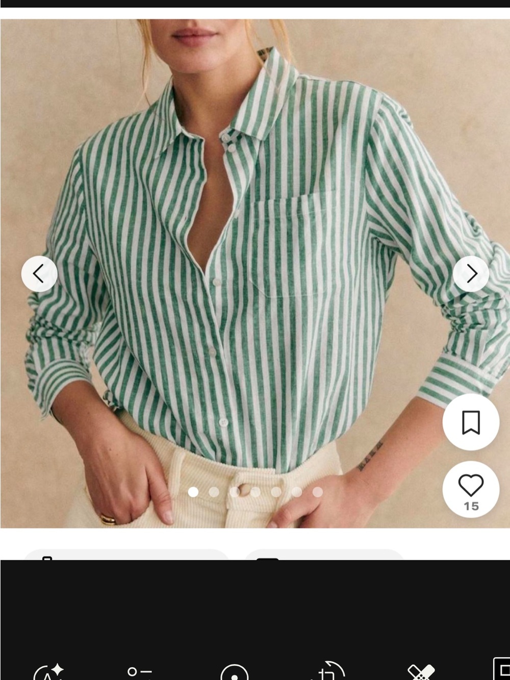 Sézane Green and White Striped Button-Up Shirt